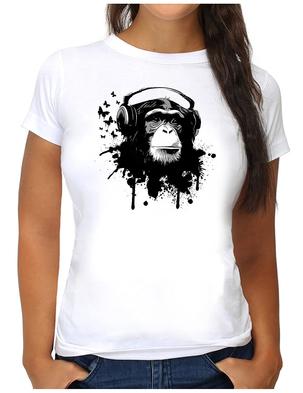 OM3DJ-Ape T-Shirt | Women's | Deejay Monkey Turntables Headphones Music Chimpanzee | S - XXL
