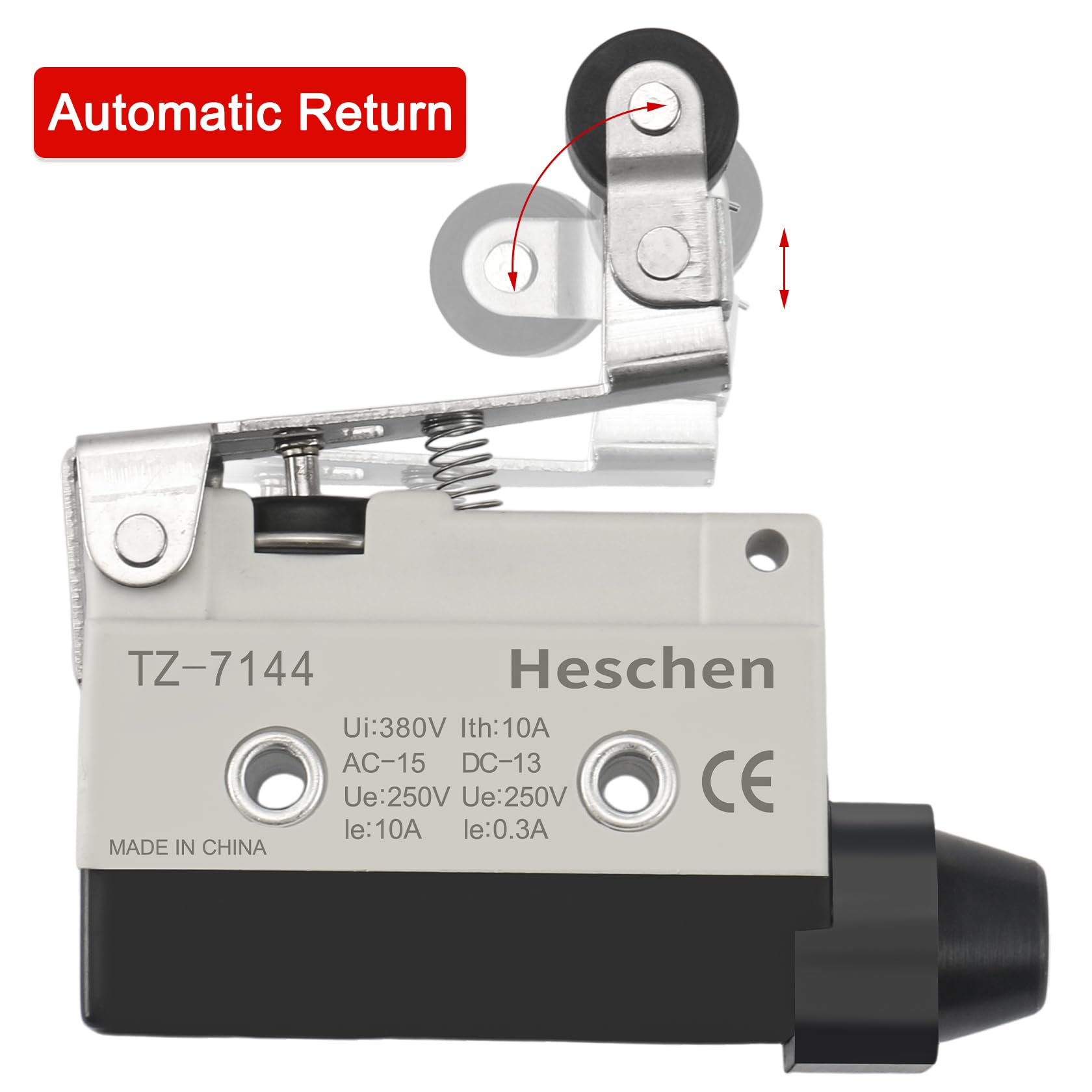 Interrupteur Fin De Course Heschen TZ-7144 - 380V 10A | Actionneur Levier Rouleau | IP54