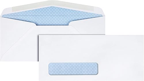 Quality Park Sobres tintados de seguridad para una sola ventana, 4-18 x 9-12, engomados, costuras diagonales, 500 por caja (21412)