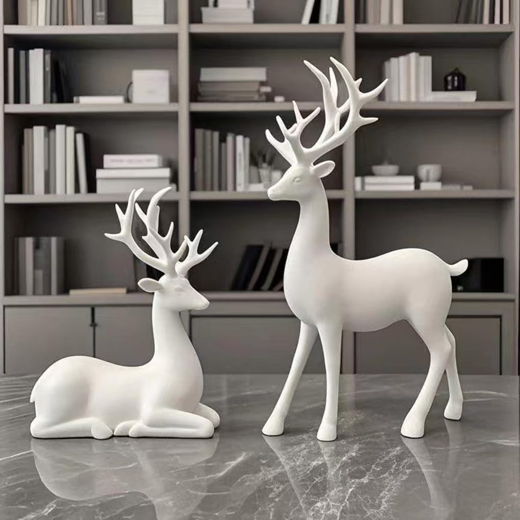 Set de 2 Figuras Decorativas de Renos, Adorno Multifuncional Resina, Pulido a Mano, Ideal para Dormitorio o Escritorio, Negro