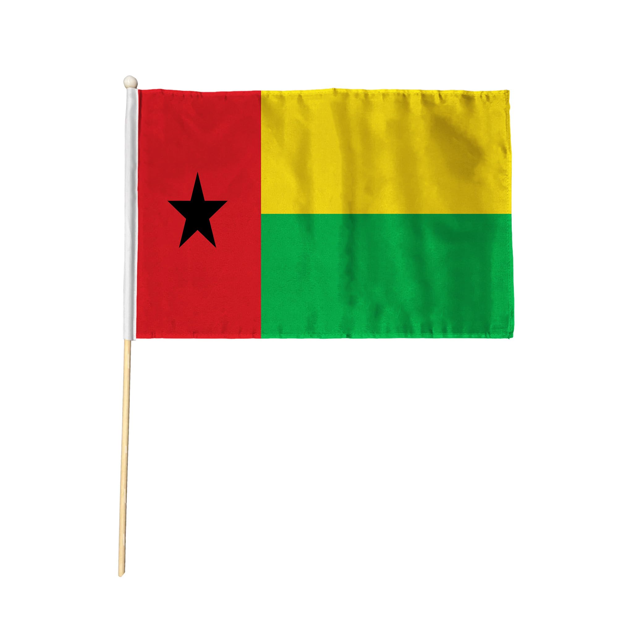 Flagtex Guinea-Bissau Pack of 12 Hand Waving Flag (9x6 Inch) - Premium Wooden Stick Hand Flag Natural Wood Pole Guinea-Bissauan National Flag Events Celebrations Cultural Displays