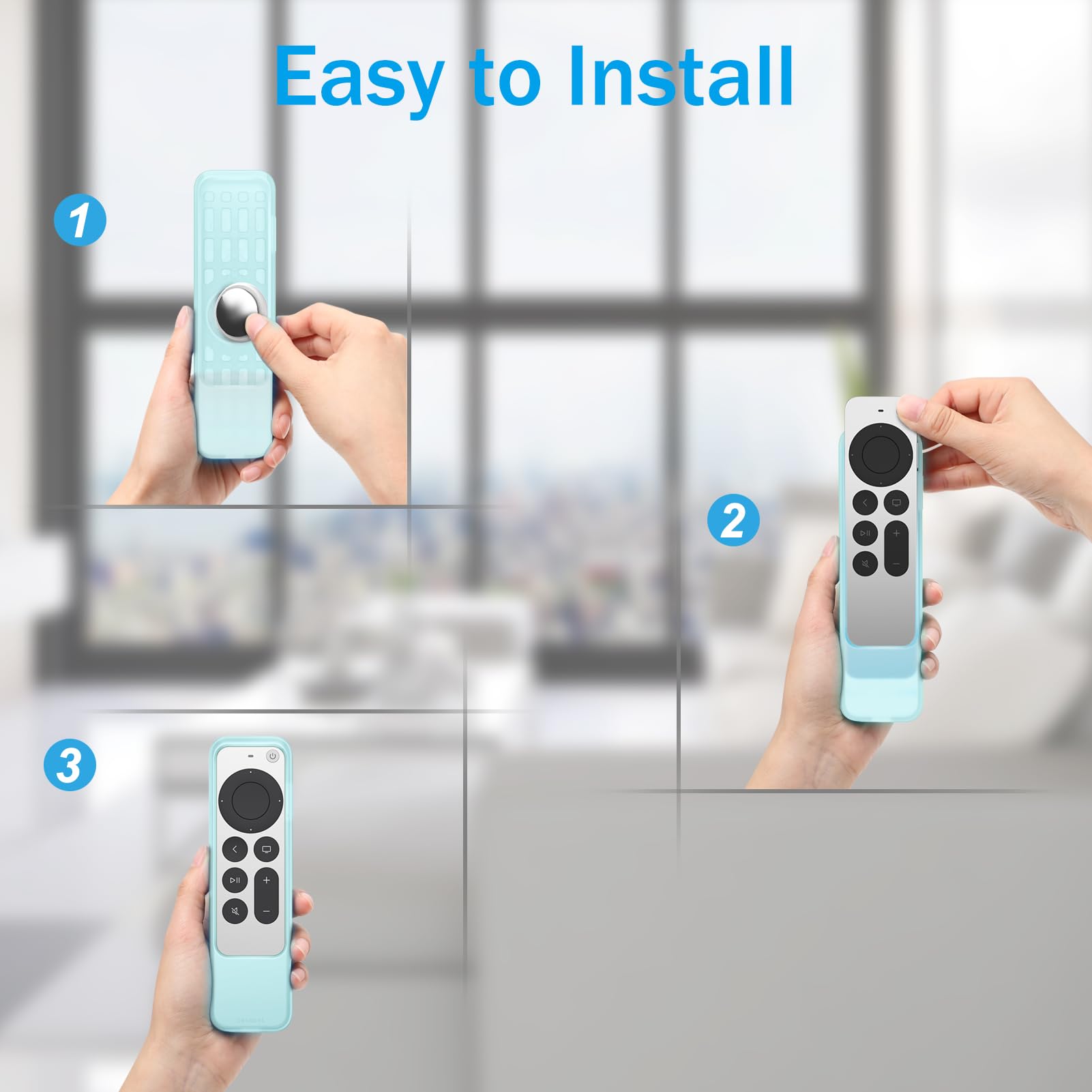 Fintie 2-in-1 Schutzhülle für 2022/2021 Apple TV Siri Fernbedienung und AirTag – Leichte rutschfeste Stoßfeste Hülle für Apple TV 4K / HD Siri Remote Controller (3. /2. Gen), Blaues Leuchten