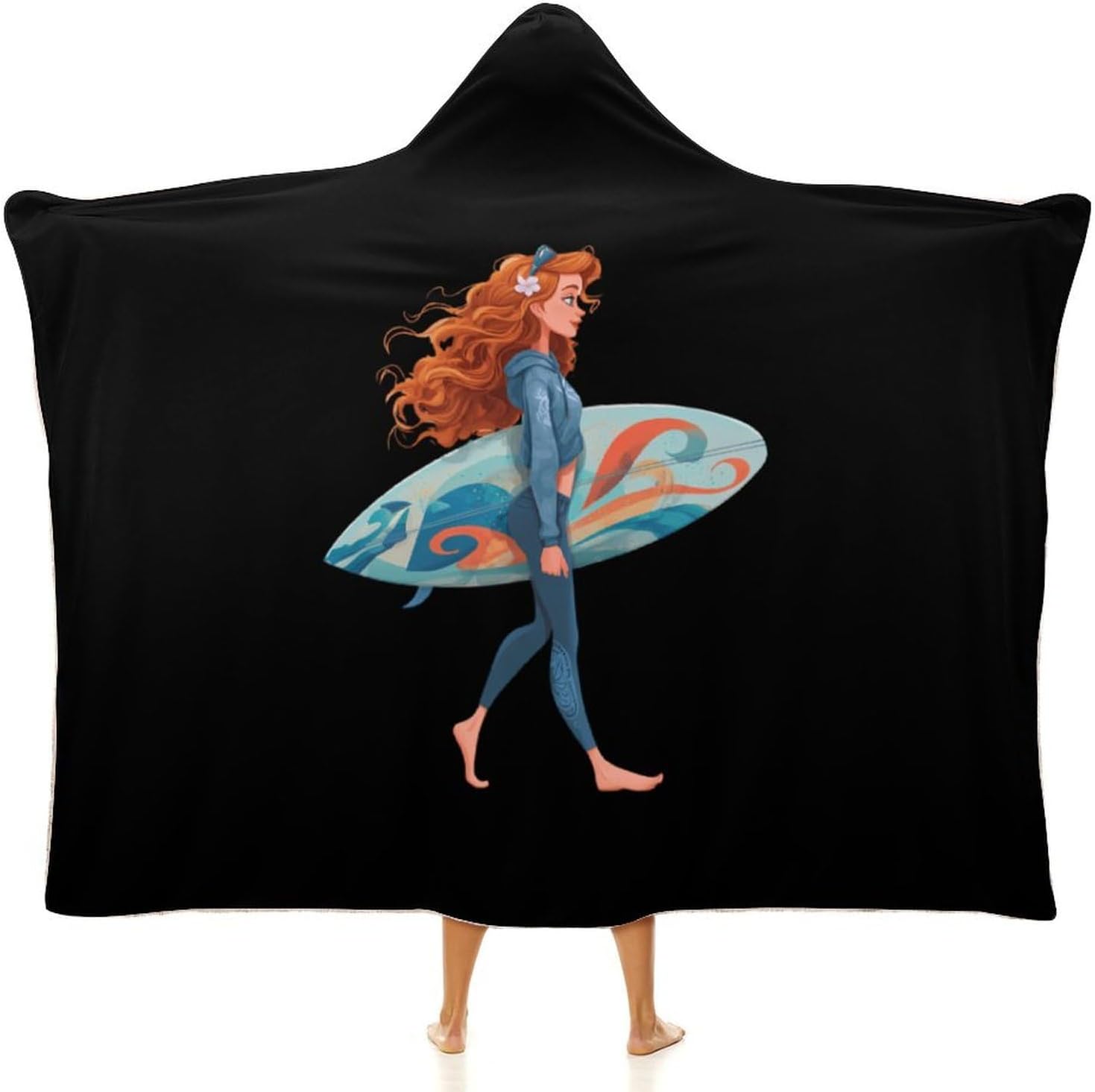 Surfing Surfboard Sport Wearable Blanket Oversized Throw Cape | Cozy Hooded Blanket Gifts for Women Men