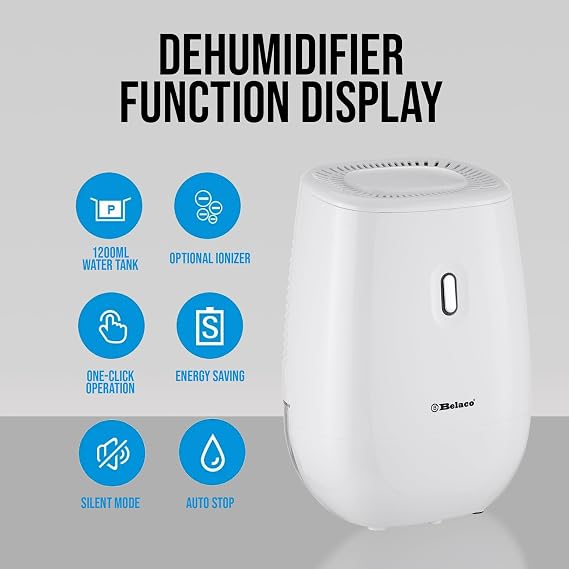 Belaco BDD01L Dehumidifier 1200ml Portable Air Dehumidifier for Damp