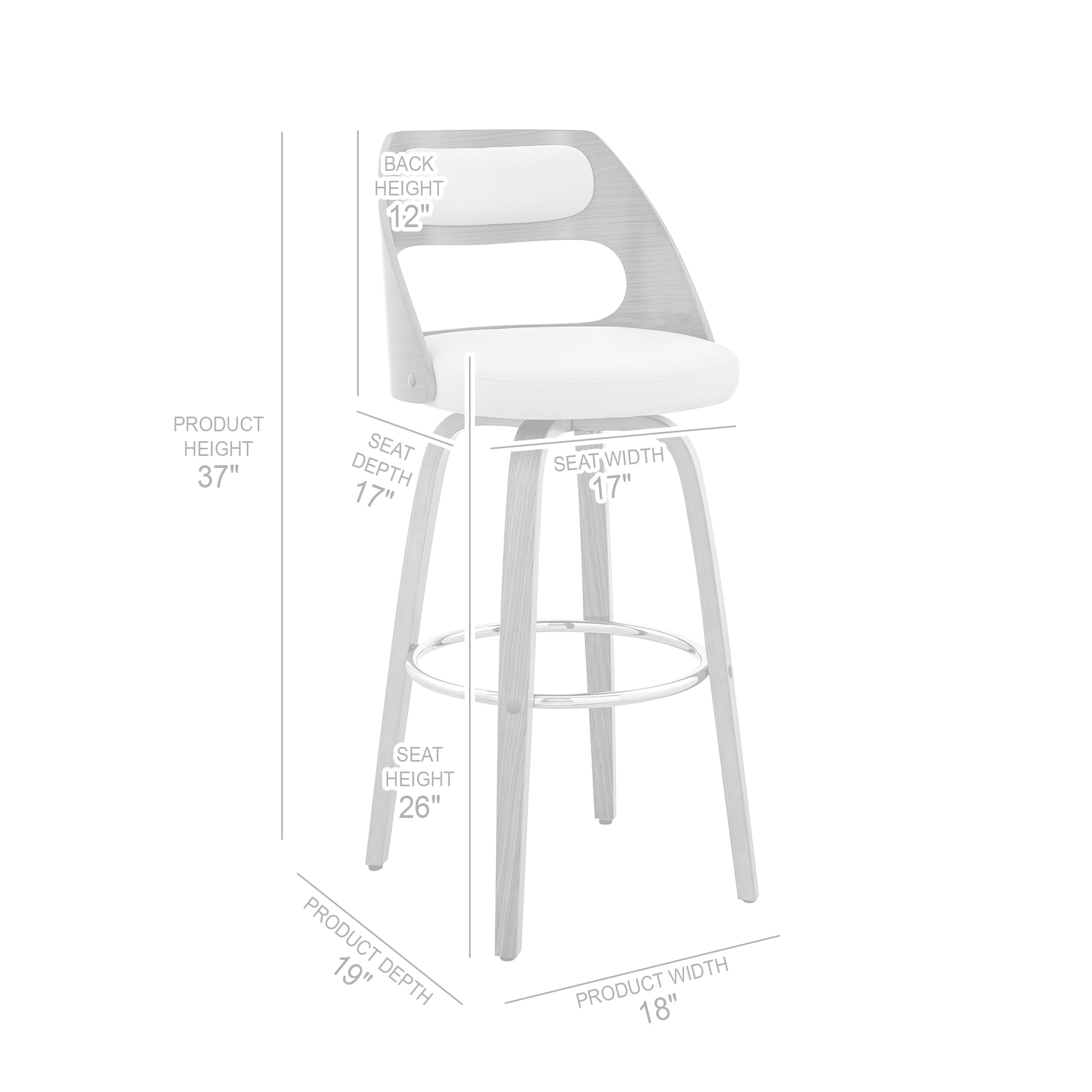 Julius - Taburete de bar giratorio moderno de mediados de siglo para encimera de isla de cocina en piel sintética crema y madera de nogal, altura del asiento de 26 pulgadas 9