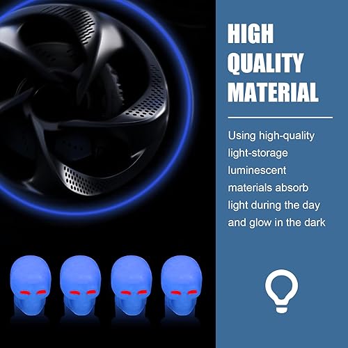 Miniatura 3 de 4 tapas de válvula de neumático de automóvil, mini tapa luminosa en forma de calavera, compatible con la mayoría de automóviles y motocicletas (azul)