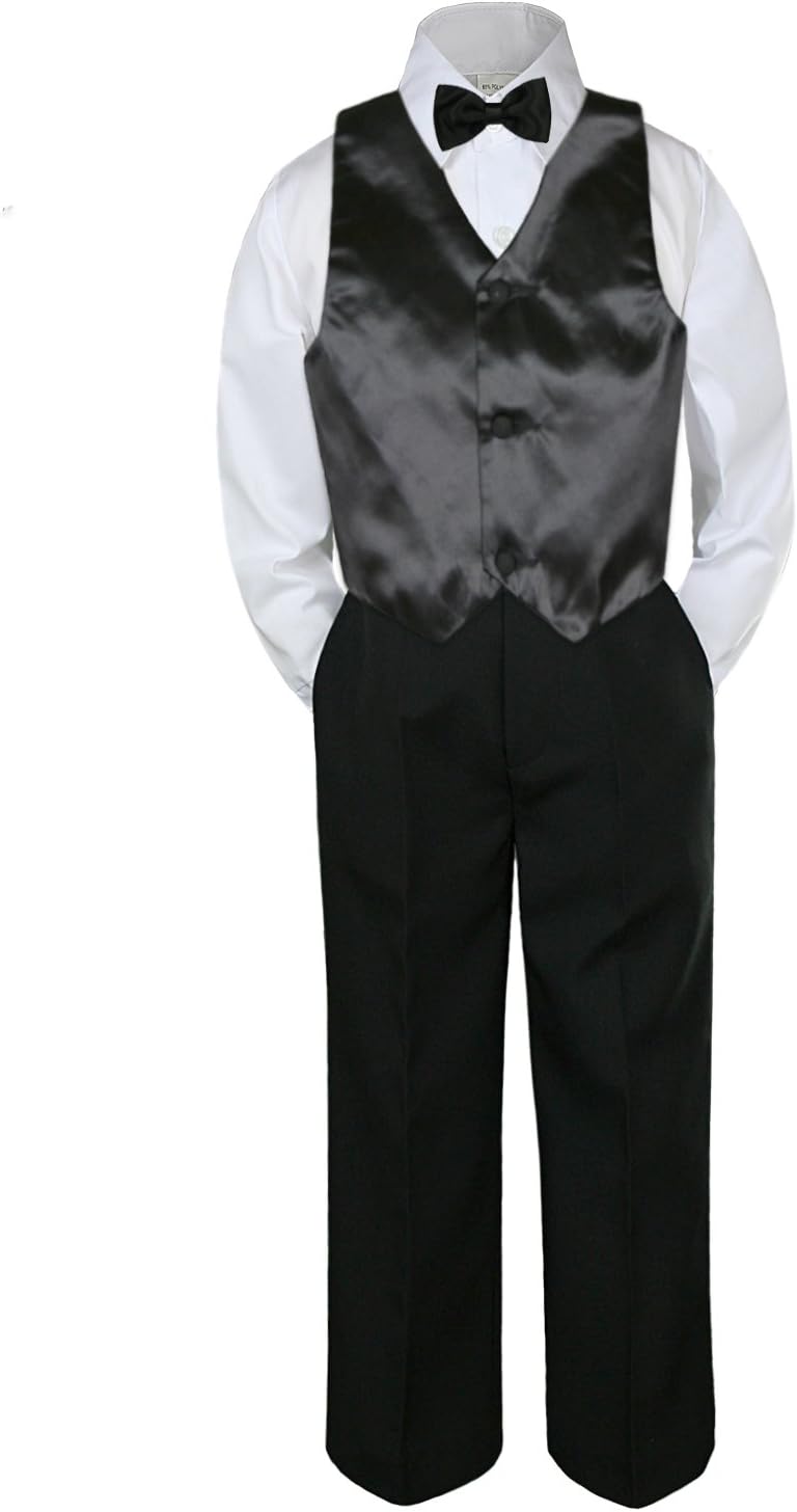 4pc Baby Toddler Kid Boy Party Suit Black Pants Shirt Vest Bow tie Set 8-20