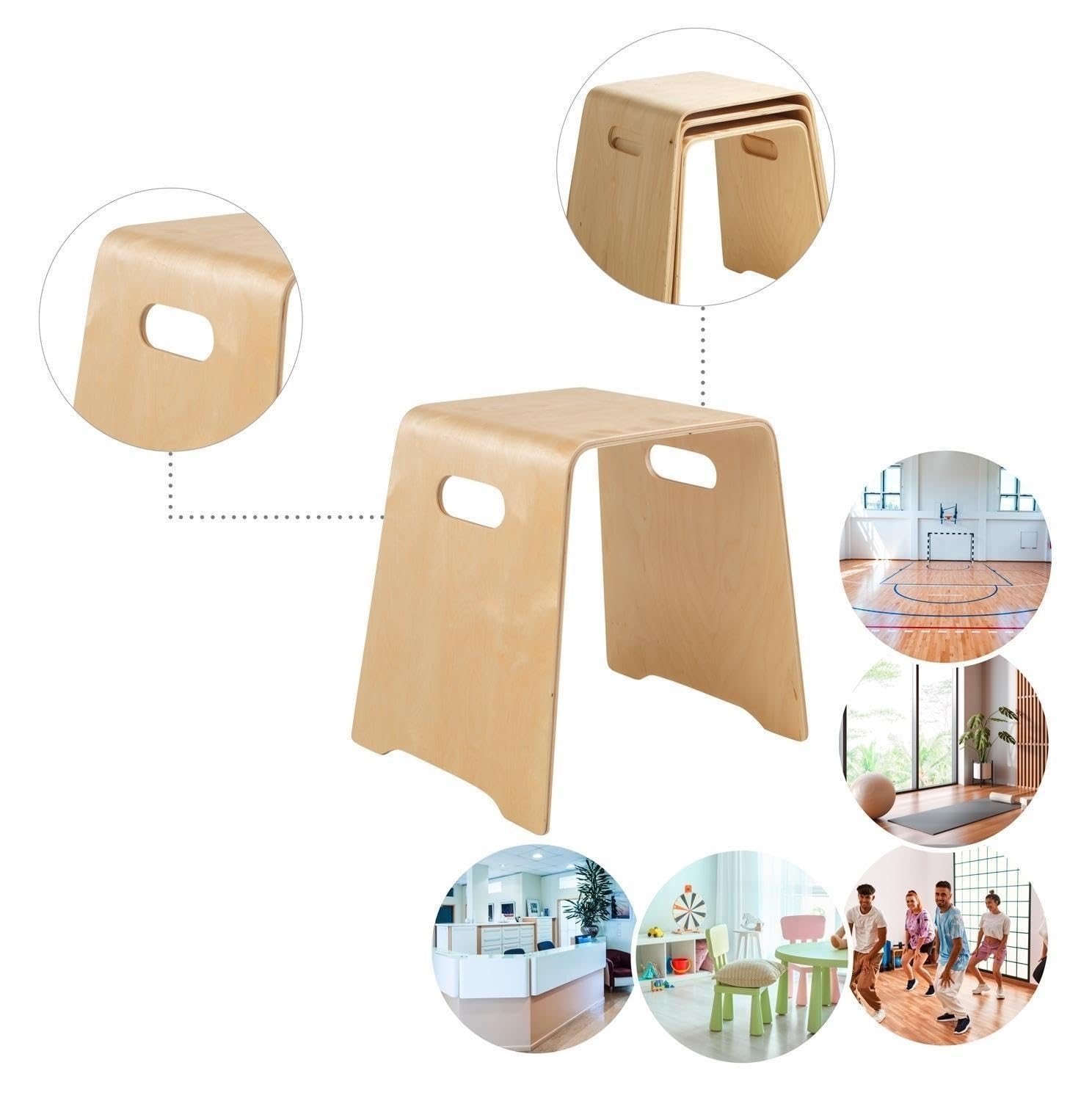 Sitzhocker - Stapelbar - Belastbar bis 80 kg - 47 x 45 x 42 cm - Braun - Birkenholz - Stapelhocker Holzhocker