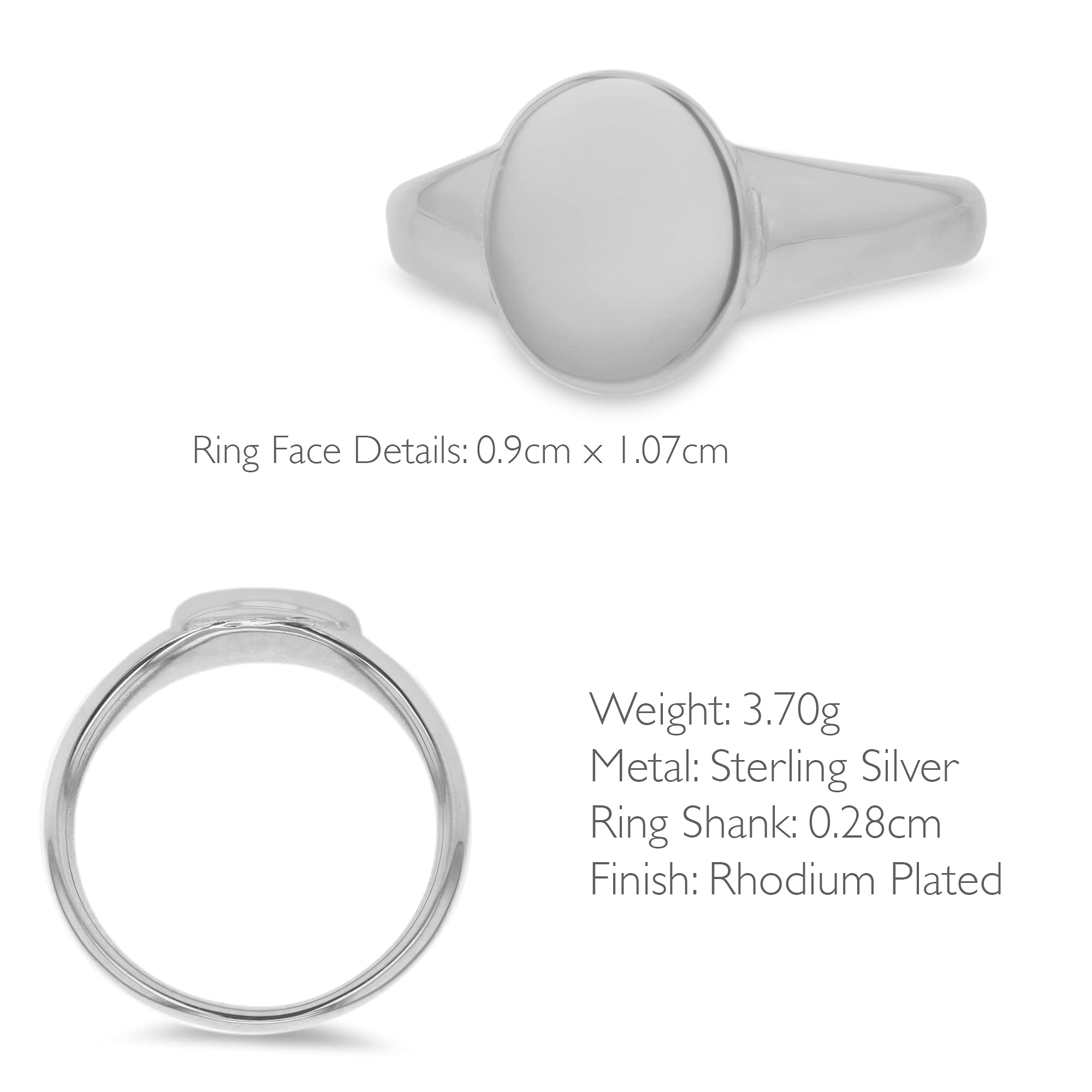Tuscany Silver Unisex Sterling Silver Rhodium Plated 9mm x 10.7mm Oval Signet Ring