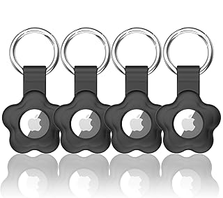Airtag Holder for Apple Air Tag, Meokkaebi Keychain AirTags Case with Anti-Lost Key Ring, Protective AirTag Keychain Cover, Finder Items for Pets, Keys, Backpacks-4 Pack-Black