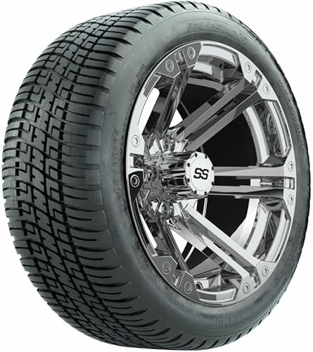 GTW Combo de ruedas y neumáticos para carrito de golf de 14 pulgadas | Ruedas cromadas en neumáticos Fusion Low Profile Street 205/30-14 (19") |