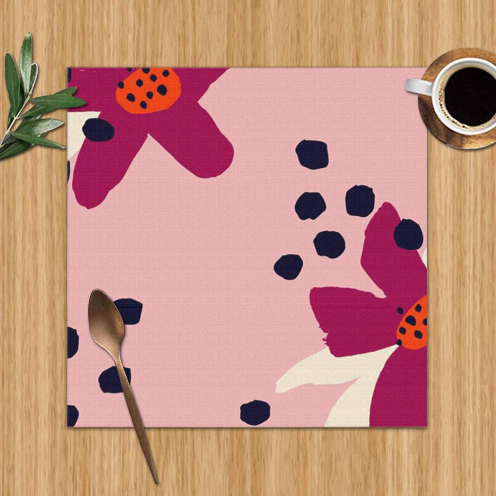 Fimaliy Abstract Hand Drawn Flowers Washable Placemats for Dining Table Double Fabric Printing Polyester Place Mats for Kitchen Table Set of 6 Table Mat 12"X12"