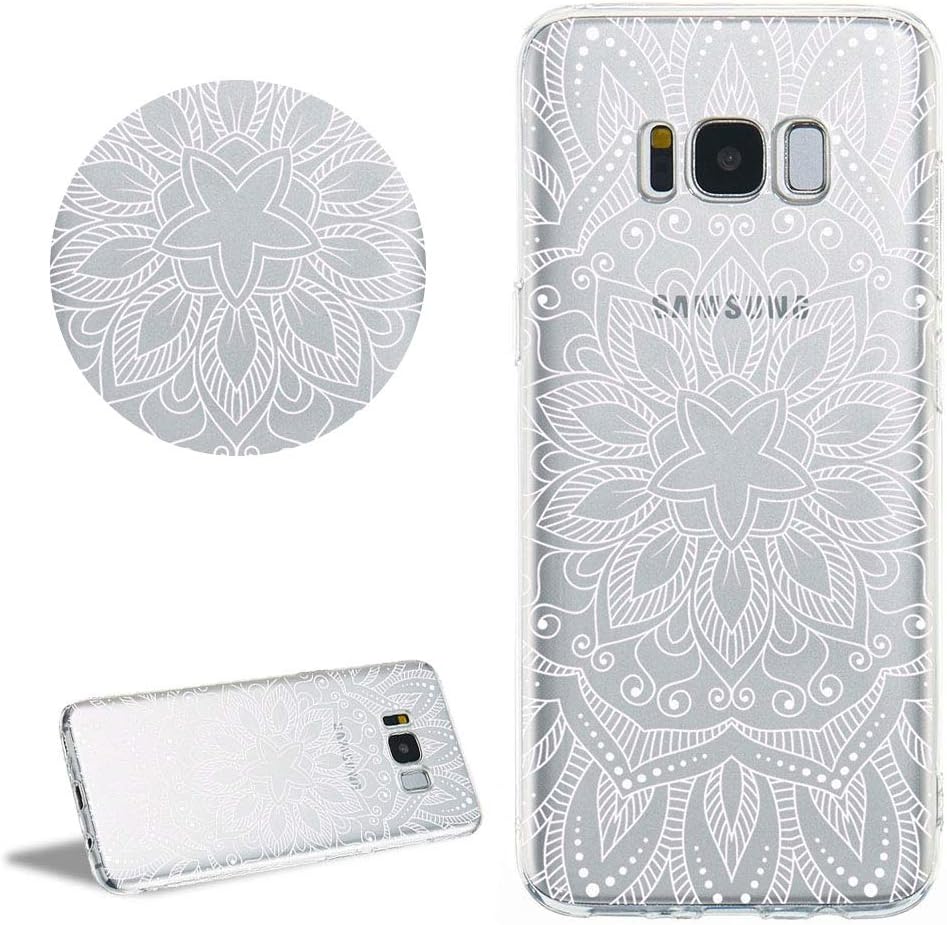Transparent Silicone Phone Case for Samsung Galaxy Note 9,DasKAn White Mandala Flower Design Soft Rubber Back Cover Ultra Slim Shockproof Bumper Flexible Gel TPU Protective Skin Shell,#6