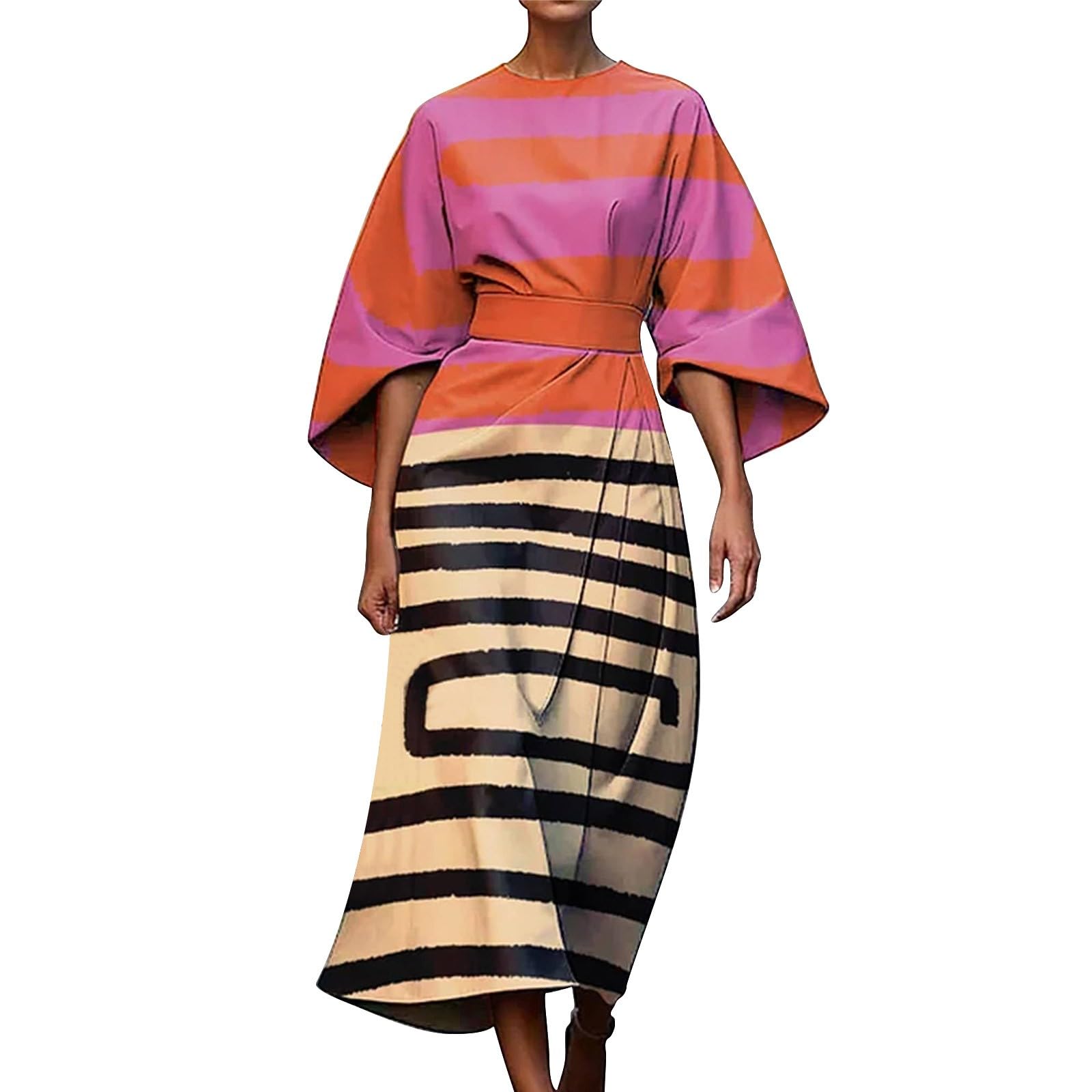 Abito avvolgente da donna, elegante, lungo, bohémien, abito estivo bohémien, maxi abito estivo, leggero e traspirante, maniche a 3/4, abito da spiaggia