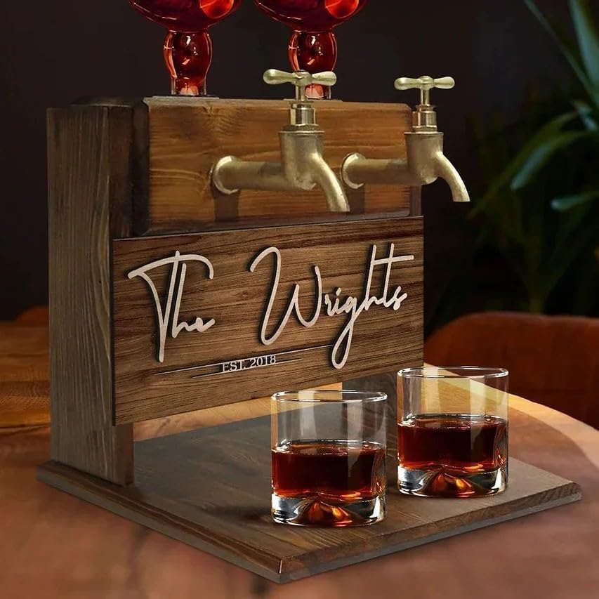 Miniatura 2 de Juego de dispensador de whisky personalizado para hombres, dispensador de licor grabado de madera con nombre en relieve para el hogar, bar, pub,