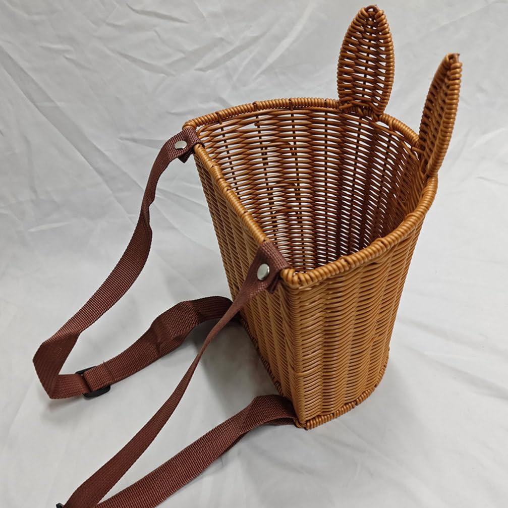 Alipis Hand-Woven Rabbit Basket Easter Picnic Basket with Straps, Imitation Rattan Storage Basket Backpack Flower Basket for Candy Storage Tea Picking