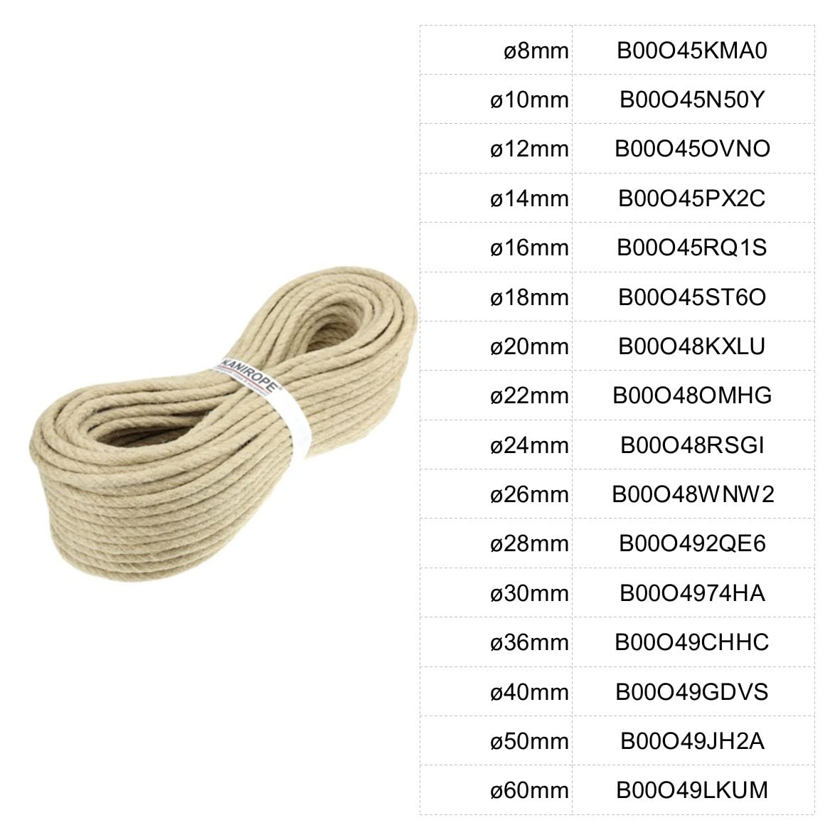 Kanirope® Cordage En Chanvre HEMPTWIST ø10mm 10m 4 Tourons