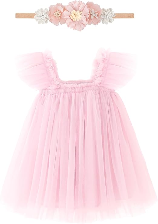 Baby Girl First Birthday Outfit Cake Smash 1st Birthday Dress with Flower Headband