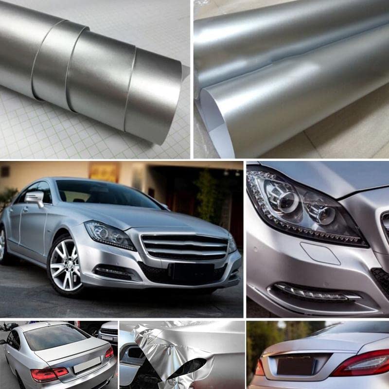 Image of WALLMATE? Matte Wrap Vinyl Peel and Stick Car & Bike Wrap Sheet Vinyl Car Wrap Sheet Roll Film Sticker Decal Sticker (12x60 /Inch, Silver Metallic Matte)