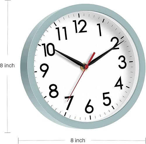 Miniatura 204 de AKCISOT Reloj de pared, moderno y pequeño, funciona con pilas, de 8 pulgadas, silencioso, analógico, clásico, para oficina, hogar, baño, cocina