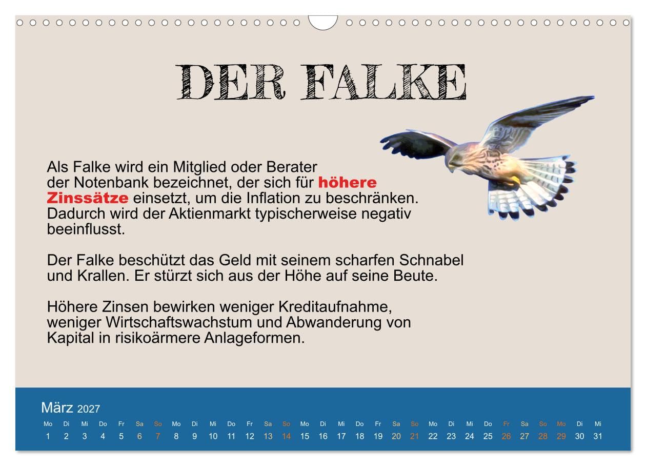 CALVENDO - Tiere in der Finanzwelt 2027 (Wandkalender 2027 DIN A3 quer), Monatskalender: Von Bullen, Bären, Falken und Tauben.