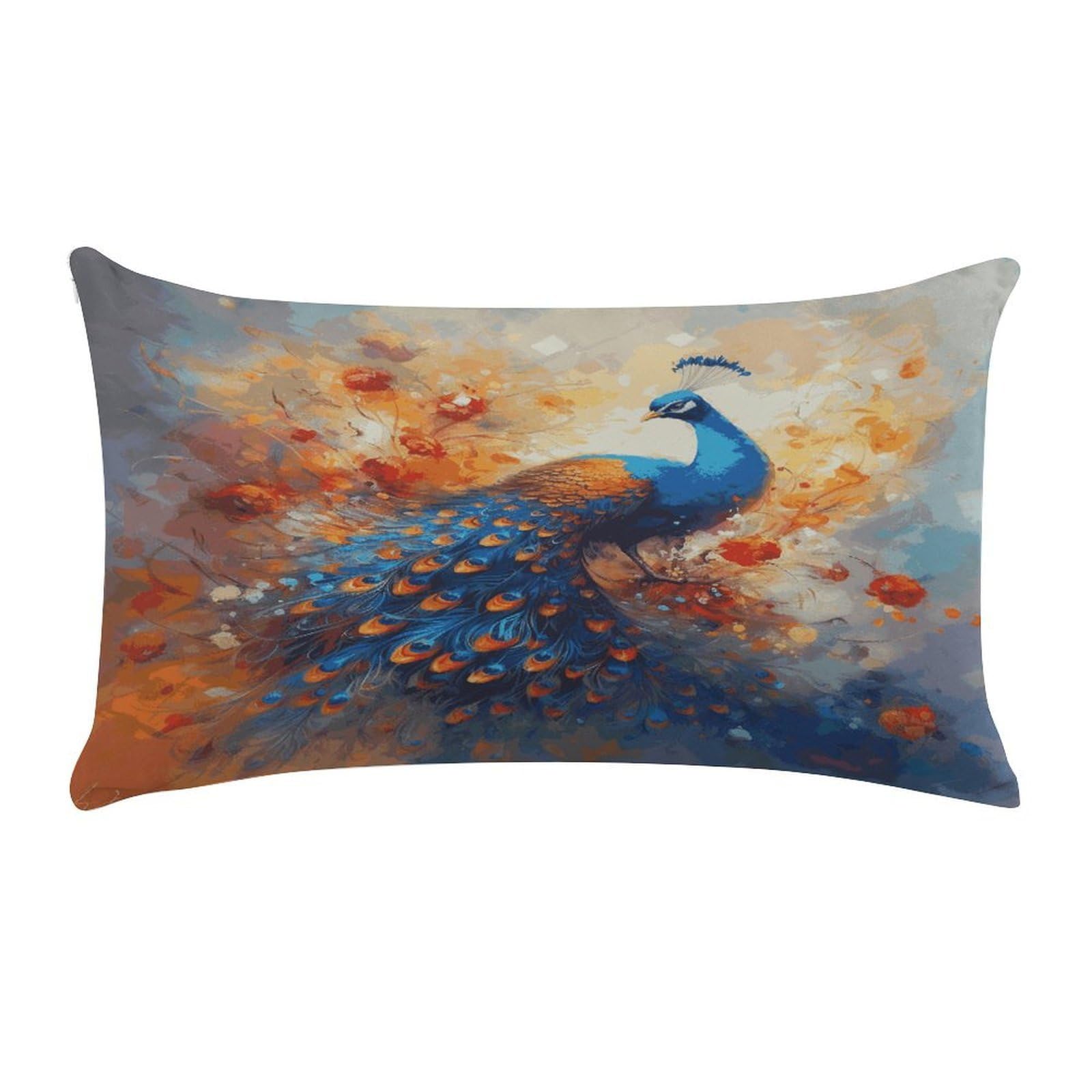 Peacock2 Pillow Case Decorative Rectangle Throw Pillow Cover Soft Plush Pillowcase Cozy Cushion Case Modern Pillow Sham Cushion Cover for Bedroom Sofa Couch 20 X 12 Inch