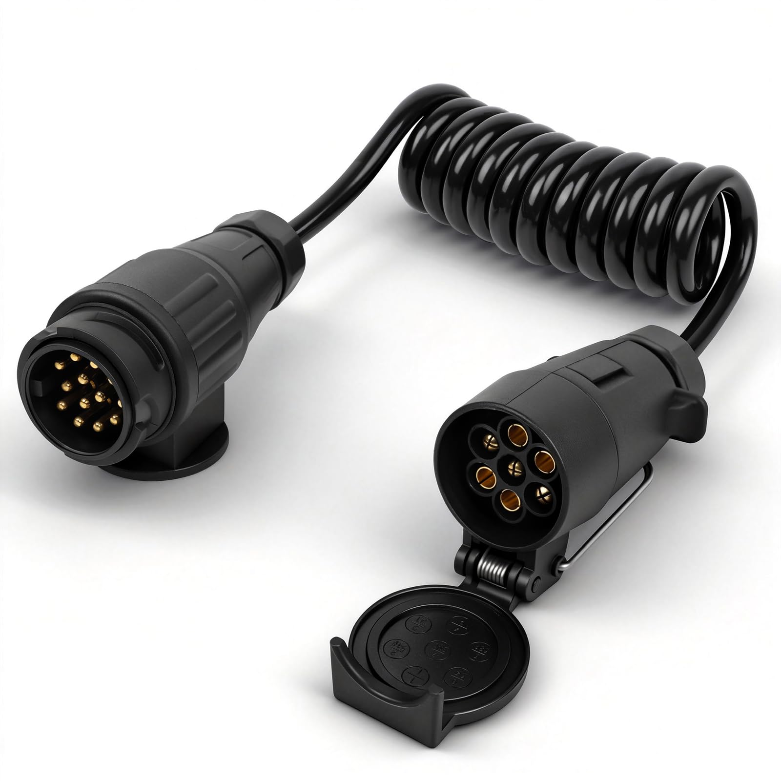 12V 24V - 1.2 M Cavo Prolunga Spirale Rimorchio 13 a 7 Poli con Spina 13 Poli e Presa 7 Poli per Caravan Camion RV