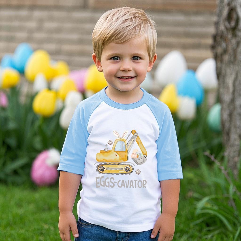 Easter Shirt for Boys Girls Toddler Baby Kids 3/4 Sleeve Shirts Raglan Shirt Bunny Eggs-Cavator T-Shirt 2-7T - Image 2