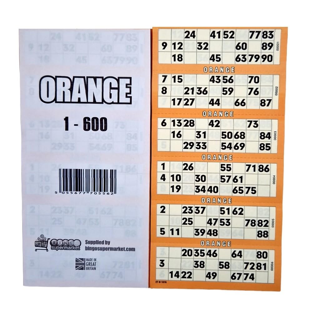 Bingosupermarket Bingo Tickets 600 Pad 6 To a Sheet 1-90 Perforated (Orange)
