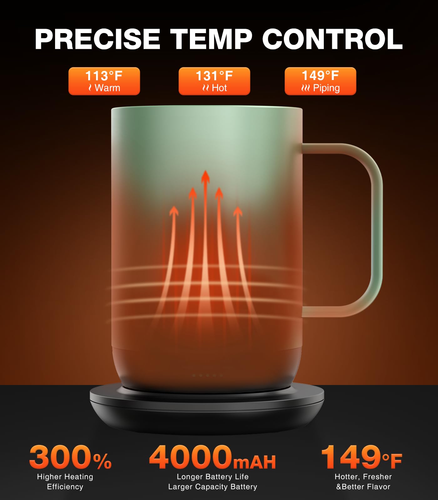 Kepwam Taza de café con calefacción T1-16 onzas, calentamiento rápido y mayor duración de la batería, taza de café autocalentable hasta 65.0 °C, botón físico y control por aplicación, taza calentadora