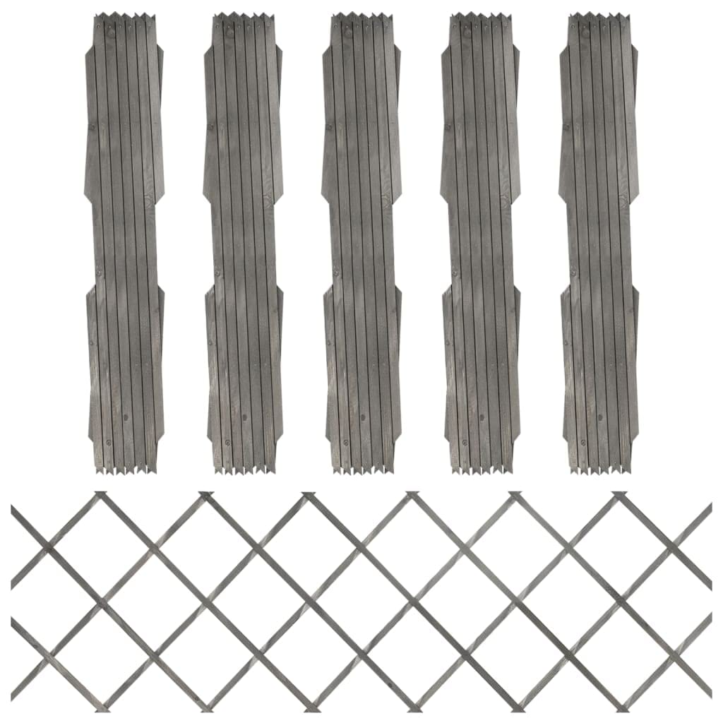 vidaXL 5X Solid Firwood Trellis Fences Hardware Garden Patio Outdoor Terrace Backyard Wooden Extending Fence Panel Barrier Border Grey
