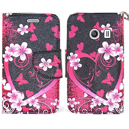 Jitterbug Touch3 Case, Jitterbug Touch3 SM-G310R5 Wallet Case, SOGA [Pocketbook Series] PU Leather Magnetic Flip Design Wallet Case for Samsung Jitterbug Touch3 - Pink Heart With Flower