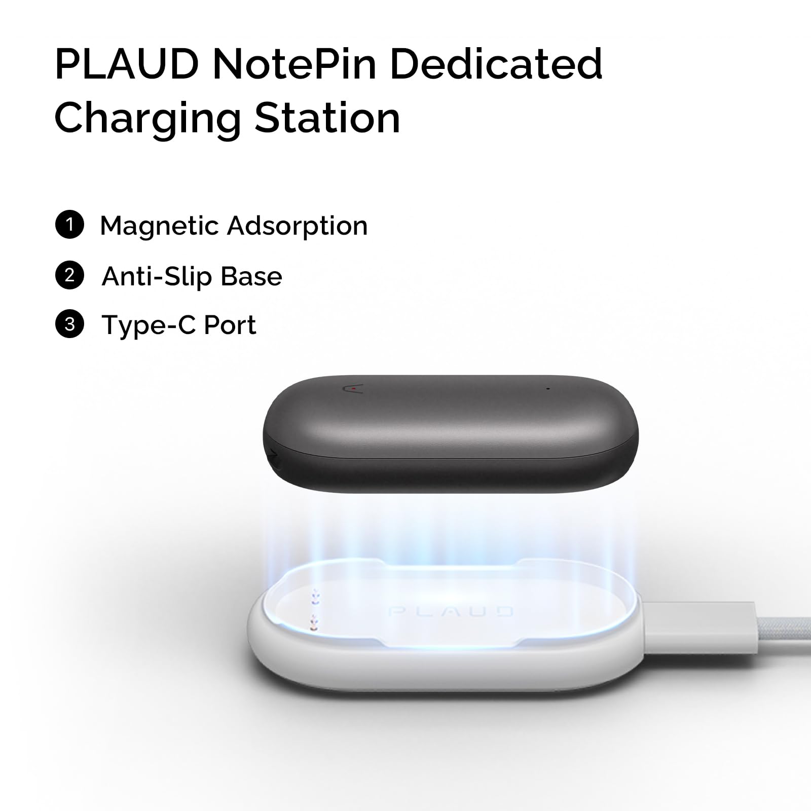 Plaud NotePin Charging Dock, Magnetic Charger Cradle with Non-Slip Base & USB-C Braided Cable - Image 2