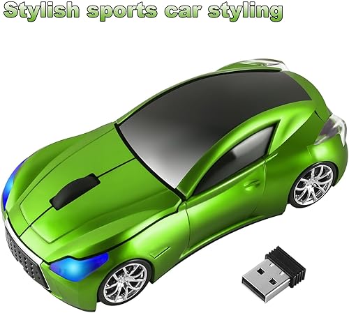 Miniatura 2 de Ratón USB inalámbrico con forma de coche deportivo de 2.4 GHz, ratón óptico portátil de 1600 DPI para computadora portátil, oficina, hogar