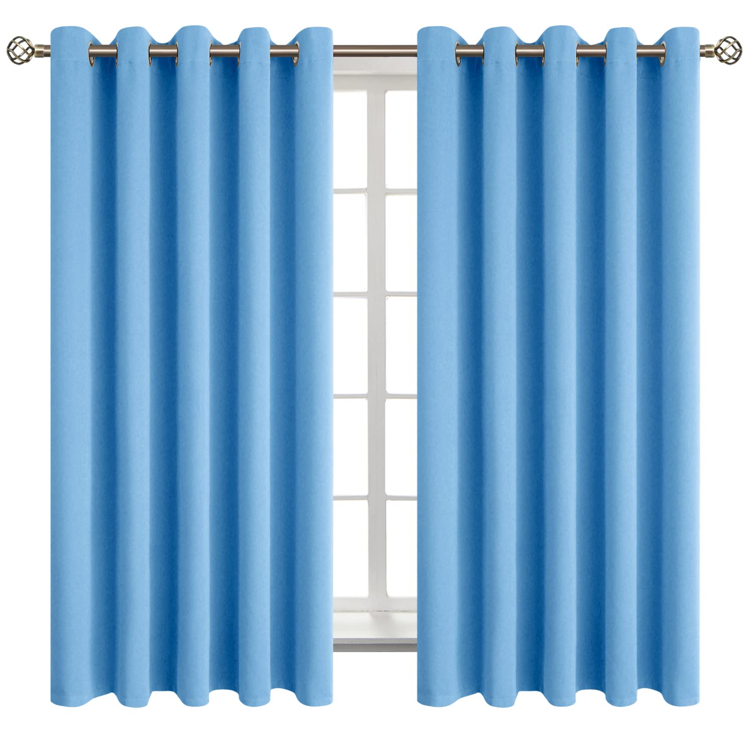 BGment Sky Blue Room Darkening Curtains 63 Inch for Bedroom - 2 Panels