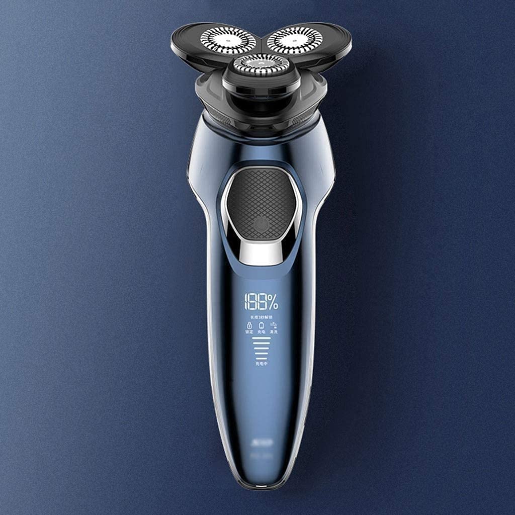 Rasoio elettrico da uomo, rasoio elettrico da uomo, asciutto e bagnato, impermeabile, rasoio viso rotativo da viaggio, ricaricabile tramite USB, con display a LED, per rasatura, marito, papà