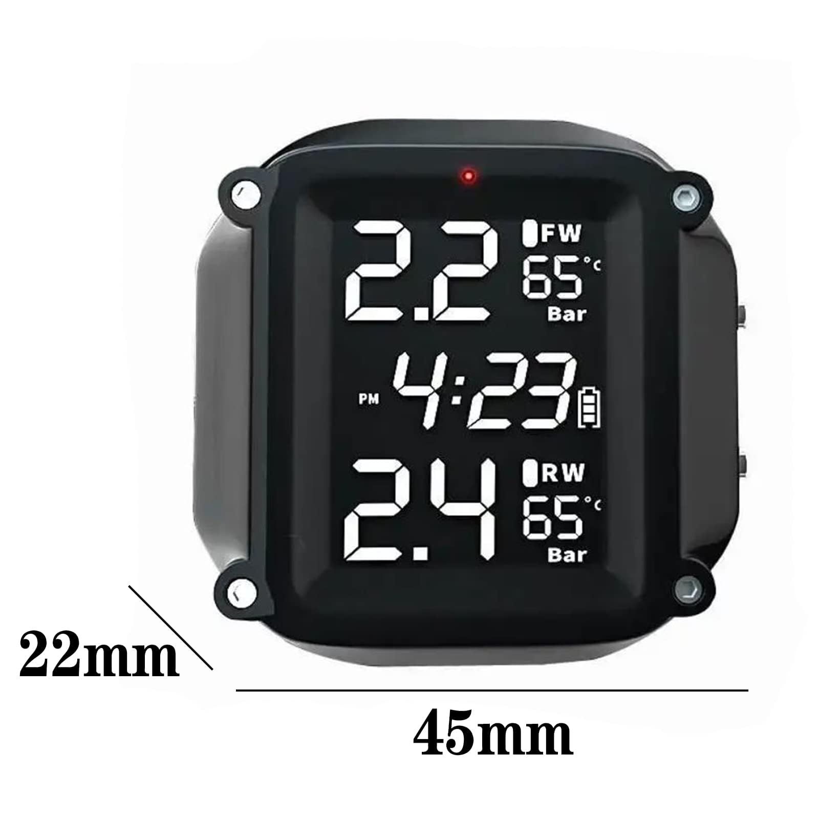 TPMS wireless per moto, 2 sensori esterni con display LCD, ricarica magnetica e allarme automatico per moto, e-bike e scooter