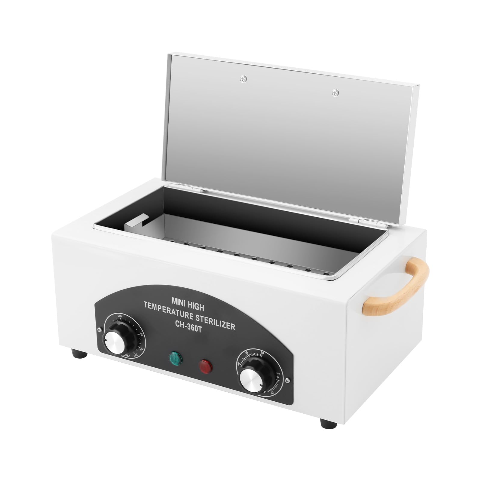 Stérilisateur à chaleur sèche 300 W 2 l jusqu'à 220 °C avec minuterie 0 à 60 min, appareil de désinfection haute température pour métal, coiffeur, ongles, salon de coiffure, blanc/noir, prise UE