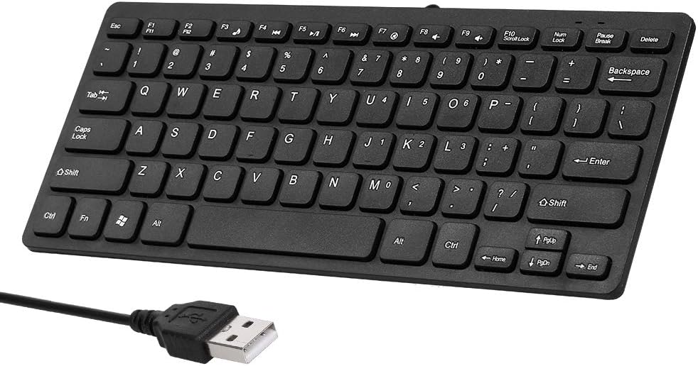 KOCAN K-1000 Mini Keyboard 78-key Mini Keyboard USB Powered Wired Keyboard Chocolate Keyboard Portable Office Keyboard Black,USB Powered