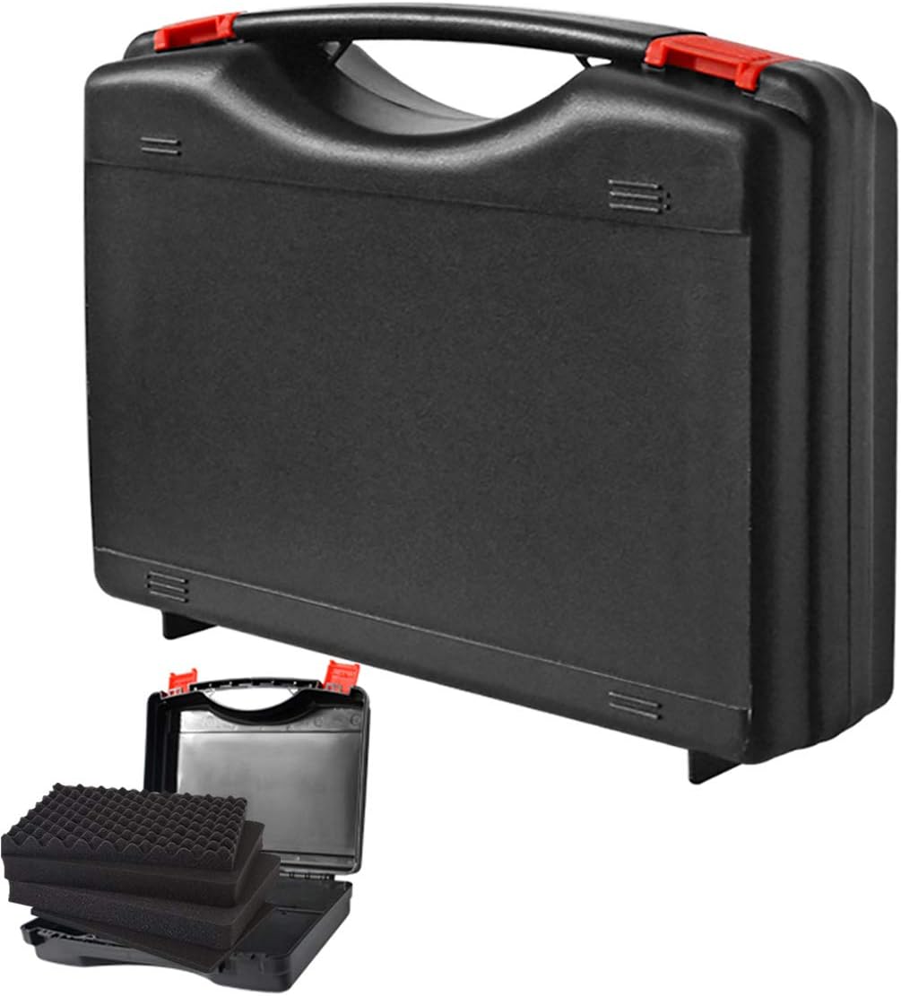 Small Hard Carrying Case with Pluck Foam Interior for Pistol, GoPro,Microphone, Camera, and More - Outer Size 12.2 x 10 x 2.7 Inches, Black