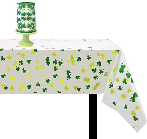 Miniatura 1 de Mantel de plástico con trébol  Mantel desechable para decoraciones de mesa del día de San Patricio, funda de mesa de trébol verde de la suerte para