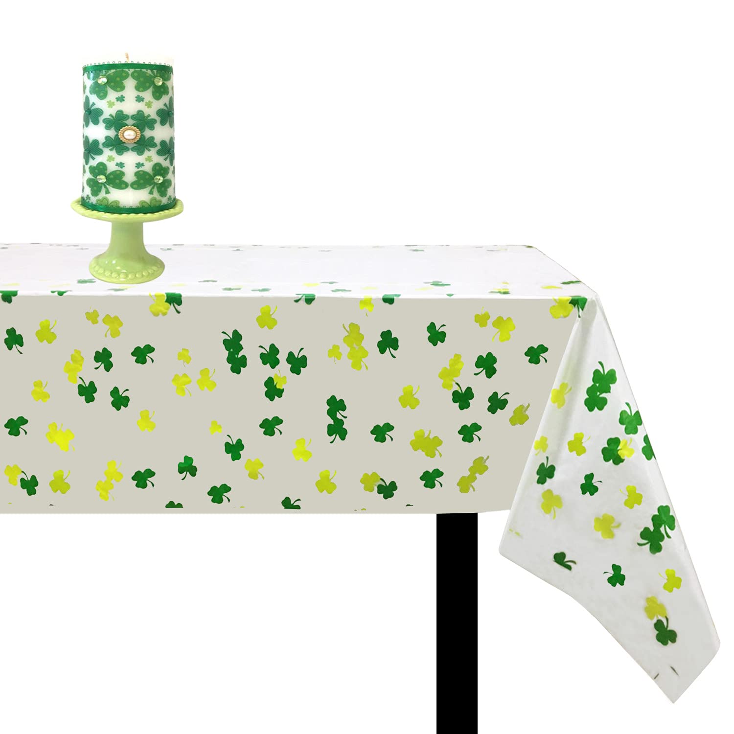 JoysailJoysail Shamrock Tablecloth Plastic - Disposable Shamrock Table Cloths for St Patricks Day Table Decorations - Lucky Green Clover Table Cover for Irish Party Supplies - Rectangle, 42 x 70 Inch