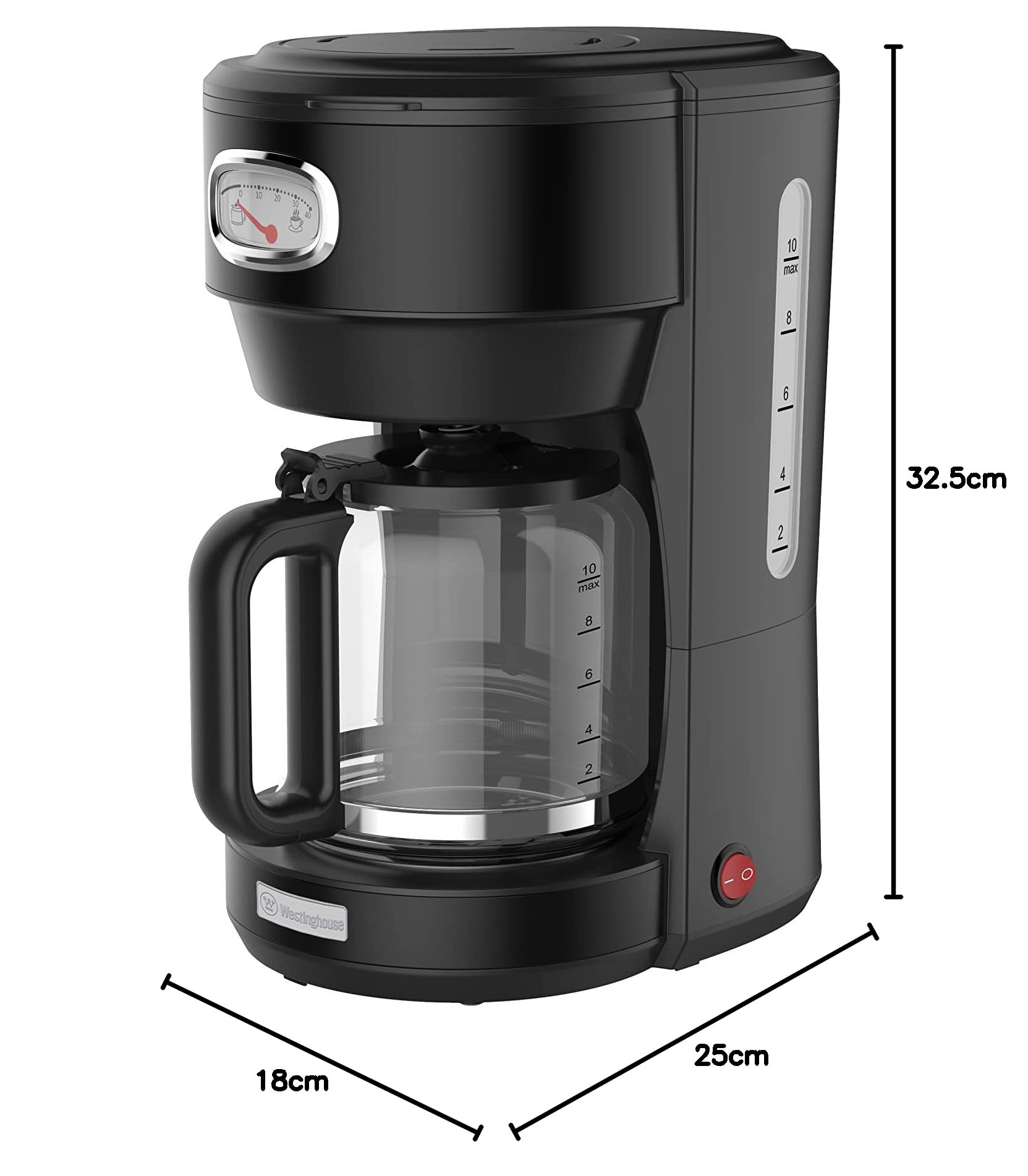 Westinghouse Rétro Cafetière Filtre, Cafetière Pour 10 Tasses, Carafe en Verre, Filtre Permanent, Système Anti-Goutte, Fonction Maintien au Chaud, Noir