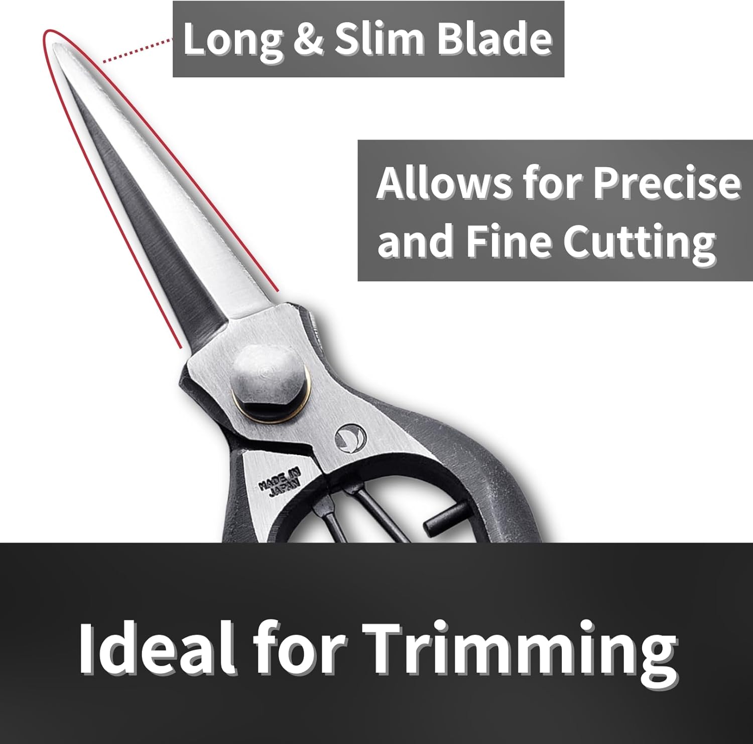 Bud Trimming Scissors for Gardening 8", Professional Garden Trimming and Thinning, Hand Forged Japanese Carbon Steel Blade, Spring Loaded Handle, Made in Japan