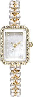 BESTKANG Elegant Pearl Watches for Women Small Square Dial Analog Quartz Watch Pearl Strap Diamonds Bracelet Dress Women's Watch