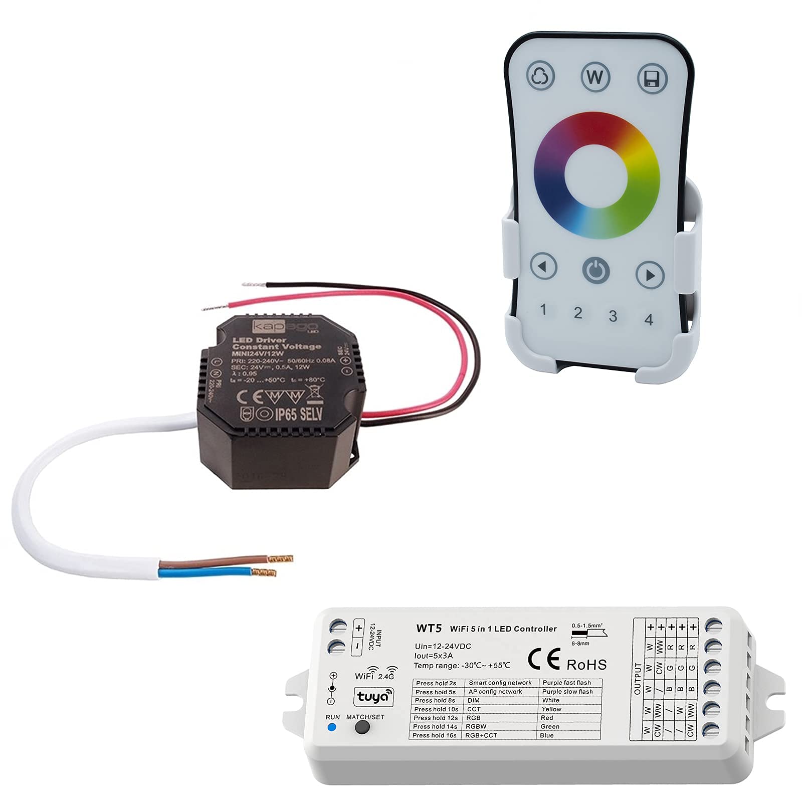 Planetitaly KIT cromoterapia faretto incasso pannello slim LED 8W RGB 3000K multicolore 24V WiFi telecomando box doccia controllo vocale APP smartphone foro 13cm