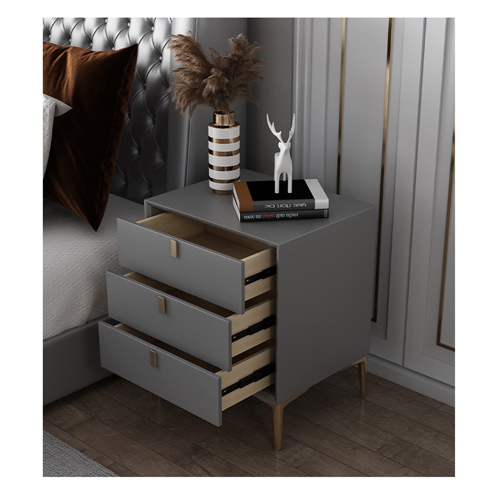 Nachtkastje Moderne nachtkastje eenvoudige licht luxe nachtkastje glazen zijkast leisteen hout kleine sofa kast Nachtkastjes (Color : A