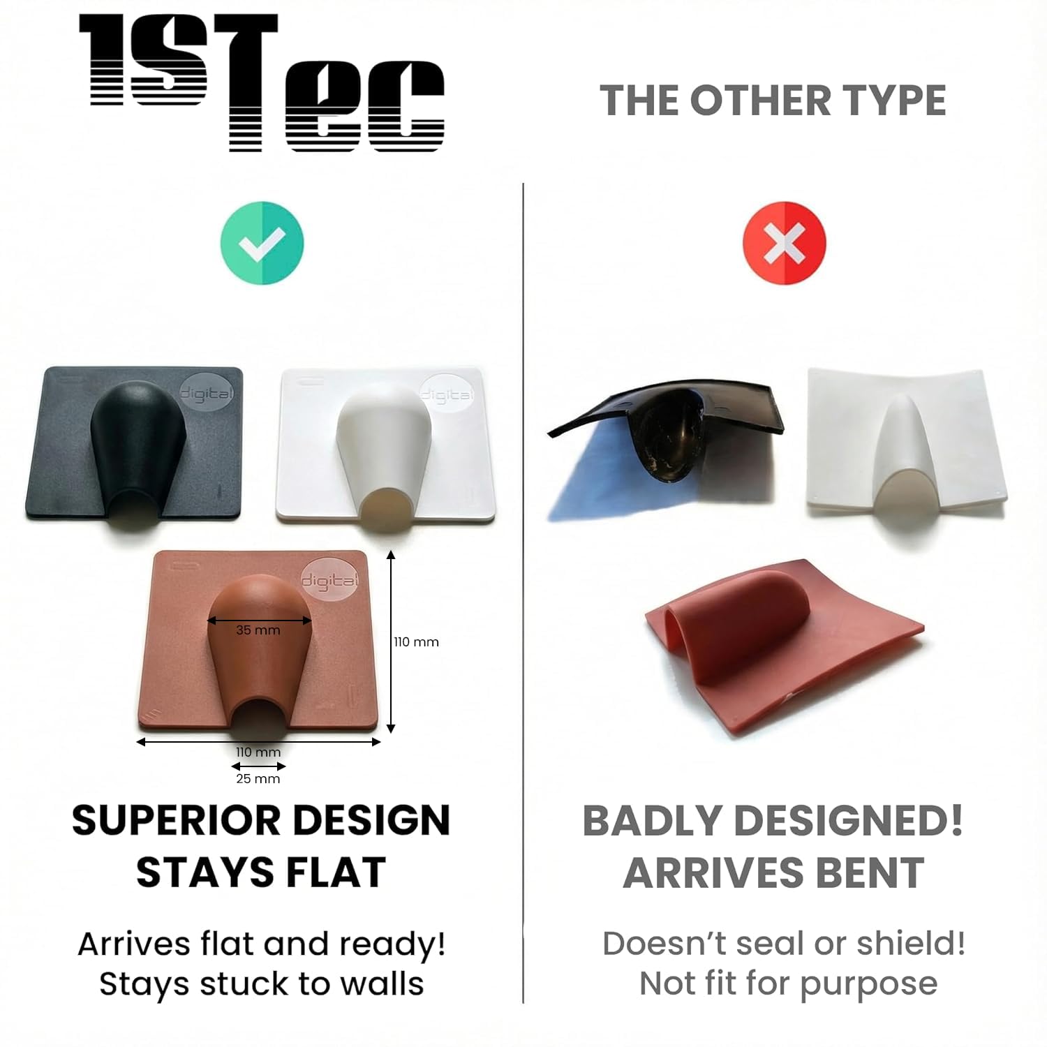 1STec 2 x Black External Brick Buster Plates Drill Damage Weather Shield Cover for Cable Pipe Hose Hole Tidy fits Coaxial TV Alarm/Telephone Wire RG59 Coax CCTV Low Voltage Garden Lights Power Leads