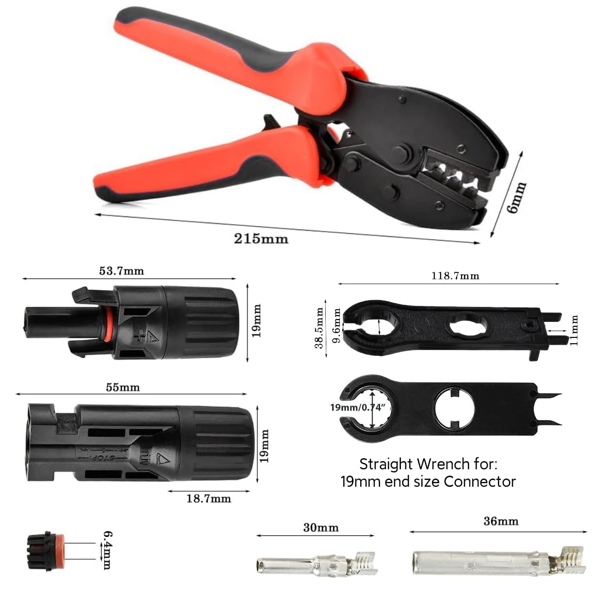 Solar Crimping Tools Set MC4 Crimping Tool Kit for 2.5/4/6mm Solar Panel PV Cable, 10 Pairs Male/Female Solar Panel Connectors,Solar Photovoltaic Crimper Plier,10 Pairs Copper Needle,2 Spanner Wrench - Image 2