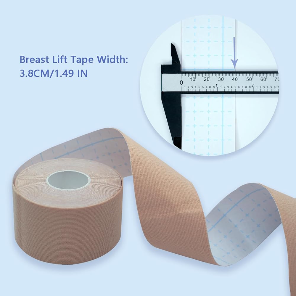 Body Tape POMAMZ 2 Pairs Breast Lift Tape Push Up Boob Tape Pasties Adhesive Invisible Breast Tape With 2 Double Sided Sticky Bra